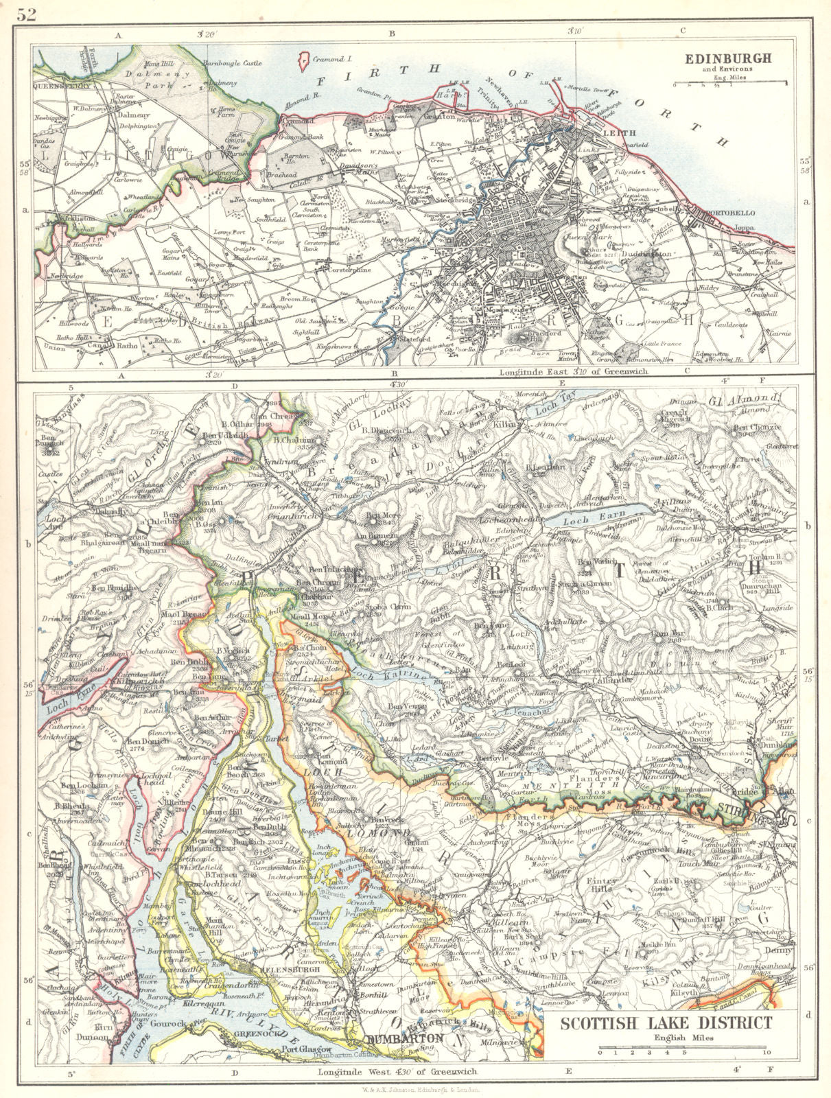 SCOTLAND. Edinburgh; Scottish Lake District. Perth Dumbarton Stirling 1897 map